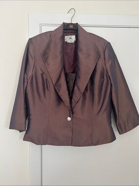 Women's Shimmery Brown Satin Single-Button Blazer